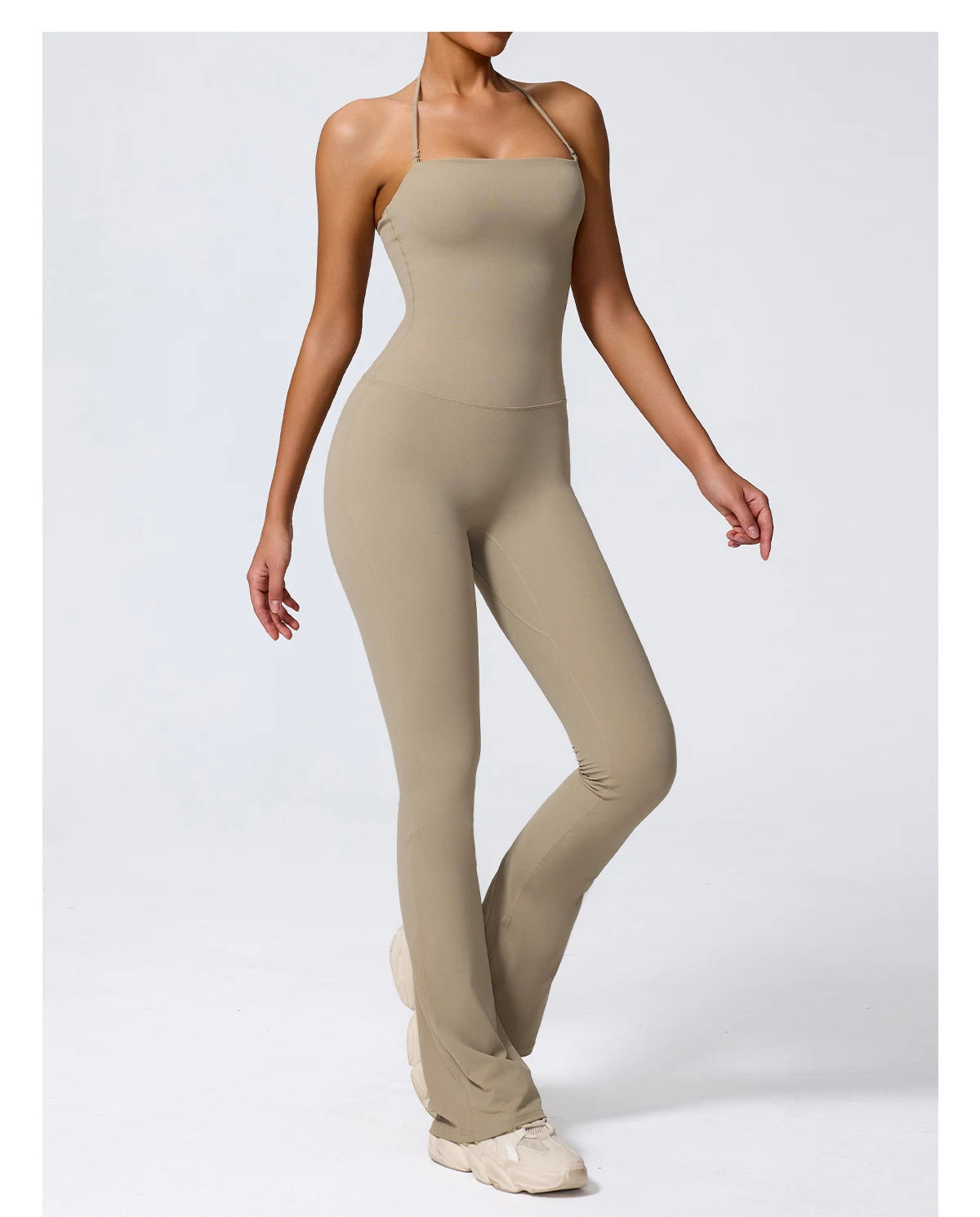 Nouvelle combinaison de yoga sans manches pour femme, salopette évasée de sport à dos nu pour la gym, tenue de sport pour femme