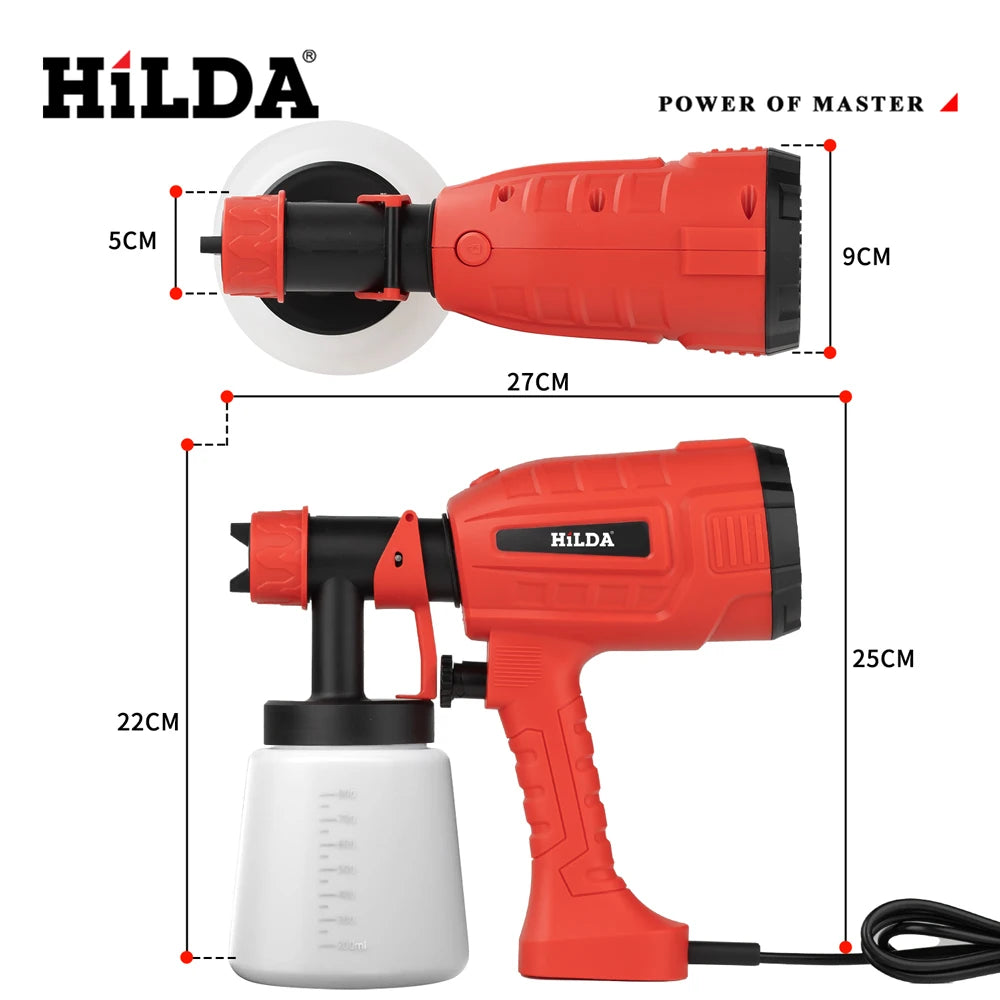 HILDA-Pistolet de Pulvérisation Électrique Rouge de 800ml, Pulvérisateur de Peinture, Outil de Haute Puissance, pour Camion Domestique