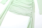 Kliou – Mini robe en maille Simple pour femmes, mode, couleur unie, sans bretelles, rubans, pompon, façonnant le corps, gants à manches longues