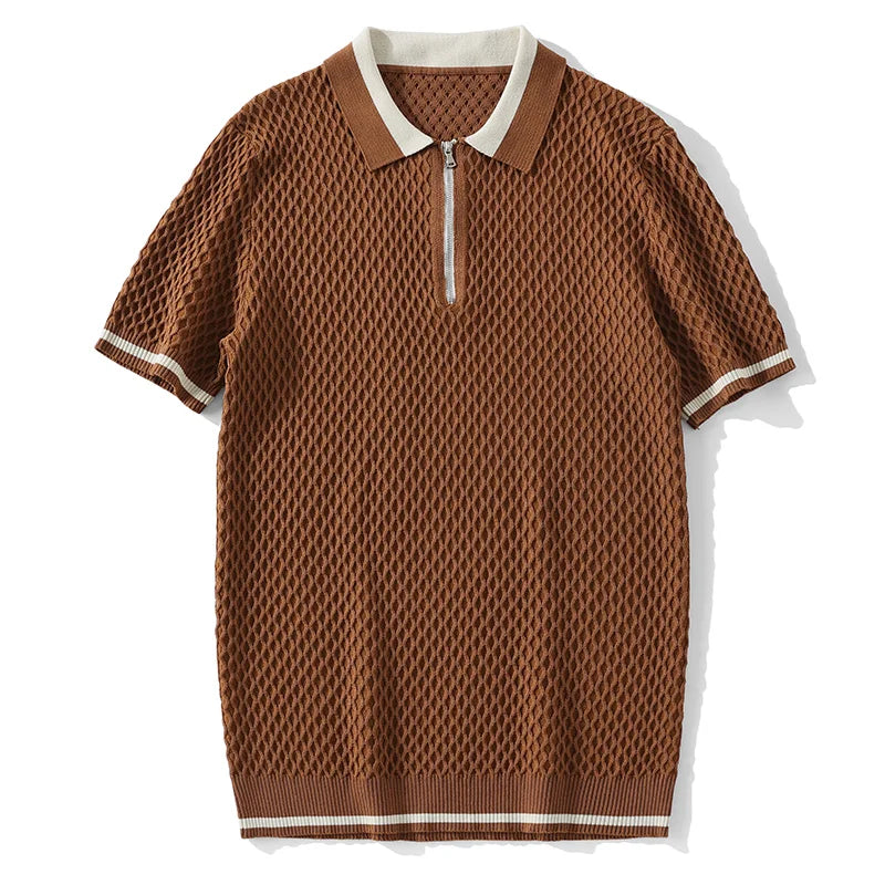 Polo en maille jacquard décontracté pour homme 2026, col en V, couleur unie, manches courtes, respirant, vêtement de luxe B24