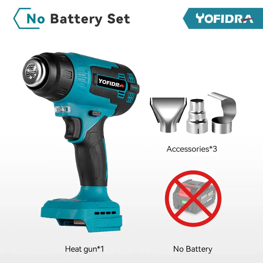 Yofidra 2000W pistolet thermique électrique pistolet à Air chaud portatif sans fil avec 3 buses sèche-cheveux industriel à domicile pour broche de batterie Makita