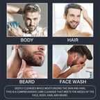 Nettoyant 4-en-1 pour le corps, les cheveux, la barbe et le visage pour hommes - Hydrate la peau, la barbe et les cheveux toute la journée, renforce les cheveux et la barbe, cadeau pour lui.