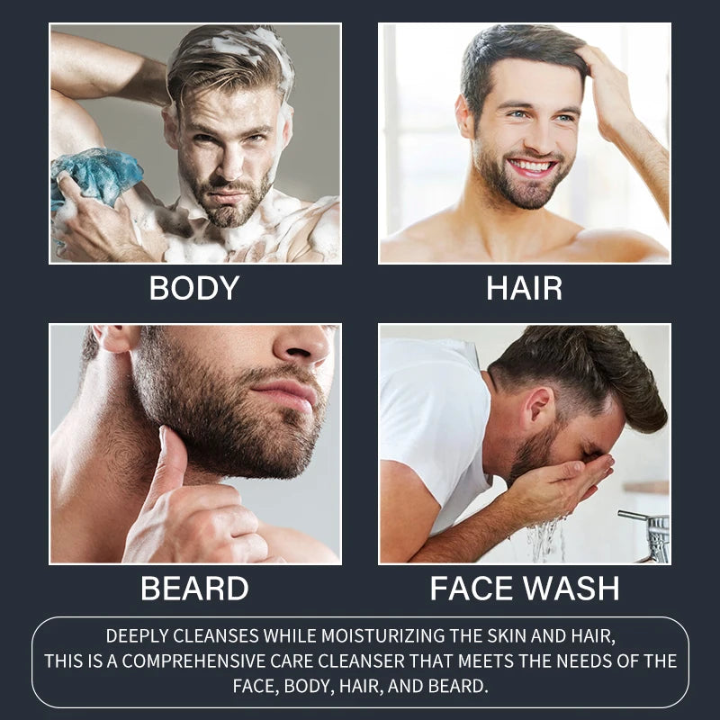 Nettoyant 4-en-1 pour le corps, les cheveux, la barbe et le visage pour hommes - Hydrate la peau, la barbe et les cheveux toute la journée, renforce les cheveux et la barbe, cadeau pour lui.