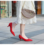 Femmes daim chaussures simples 5CM mode bout pointu sans lacet talons hauts printemps automne bouche peu profonde pompes à talons aiguilles grande taille 45 46