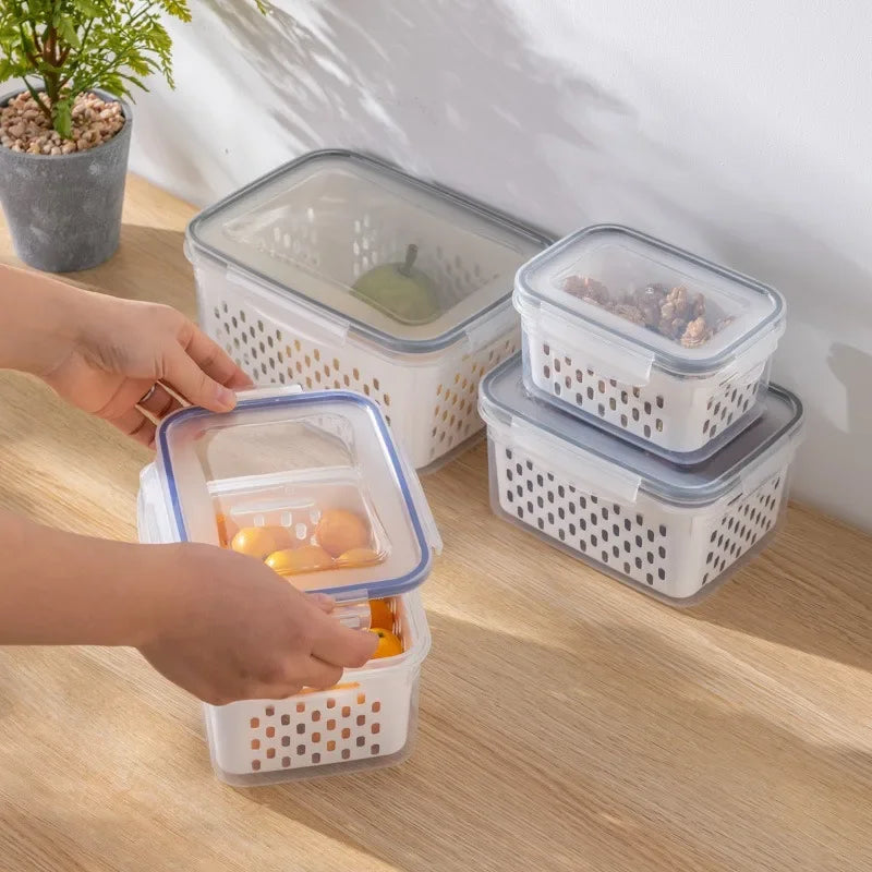 Grand panier de vidange de légumes, boîte spéciale de conservation des fruits, pour ustensiles indispensables, de qualité alimentaire, de cuisine, conteneur de stockage à double couche