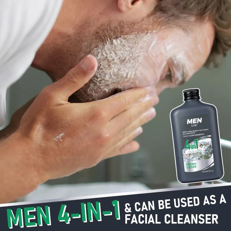 Nettoyant 4-en-1 pour le corps, les cheveux, la barbe et le visage pour hommes - Hydrate la peau, la barbe et les cheveux toute la journée, renforce les cheveux et la barbe, cadeau pour lui.