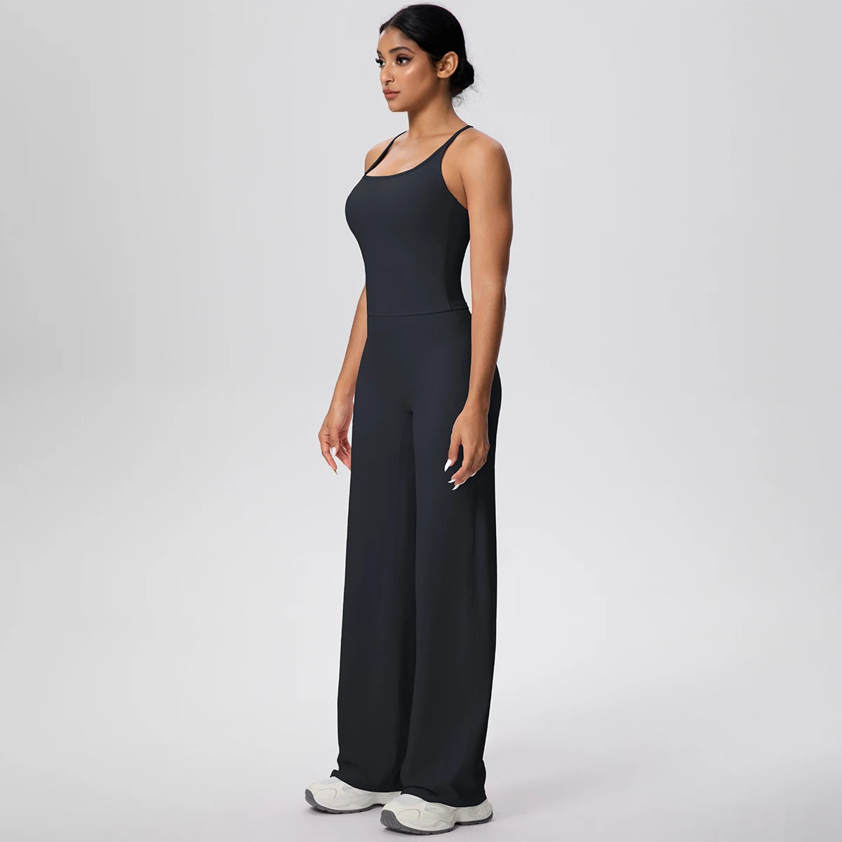 2 pièces/ensemble sport Fitness vêtements Yoga ensemble femme dos nu absorbant les chocs course en forme de I gilet mince jambe large pantalon Yoga ensemble
