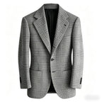 Blazer Homme Slim Fit en Mélange de Laine à Carreaux Pied-de-Poule, Veste Décontractée à Deux Boutons avec Revers Cranté, Idéal pour Tenues Professionnelles et Formelles