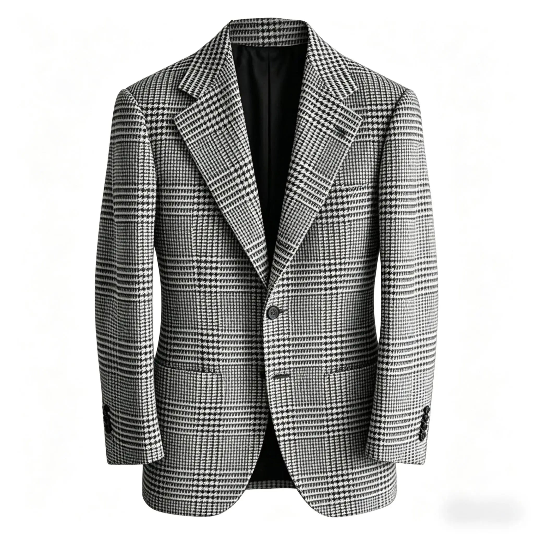 Blazer Homme Slim Fit en Mélange de Laine à Carreaux Pied-de-Poule, Veste Décontractée à Deux Boutons avec Revers Cranté, Idéal pour Tenues Professionnelles et Formelles