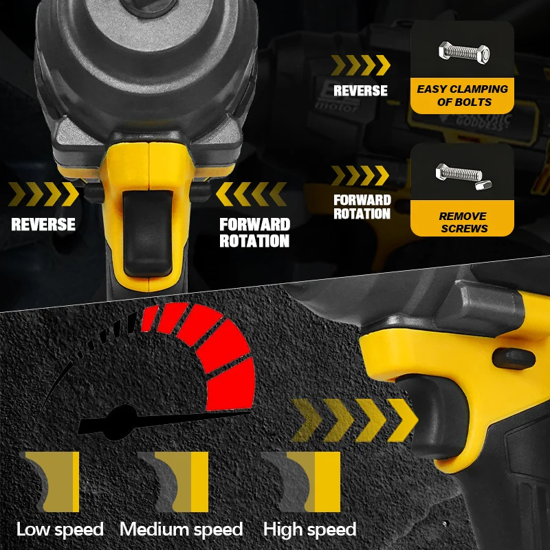Clé électrique sans balais à couple élevé 1000N · M, clé à chocs de 1/2 pouces, grande Machine-outil de Service pour broche de batterie Dewalt 20V