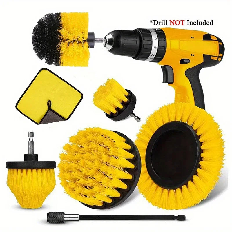 Kit de brosse à récurer électrique, perceuse, perceuses électriques, brosse à récurer et tige pour tapis, verre, pneus de voiture, brosses en Nylon 2/3.5/4''