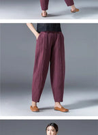 Pantalon à jambes larges en coton pour femme, ample, surdimensionné, couleur unie, sarouel, décontracté, taille élastique, longueur cheville, vêtements pour femmes, été