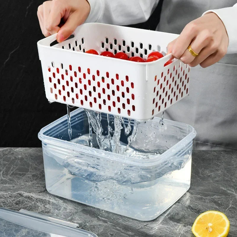 Grand panier de vidange de légumes, boîte spéciale de conservation des fruits, pour ustensiles indispensables, de qualité alimentaire, de cuisine, conteneur de stockage à double couche