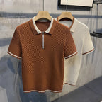 Polo en maille jacquard décontracté pour homme 2026, col en V, couleur unie, manches courtes, respirant, vêtement de luxe B24