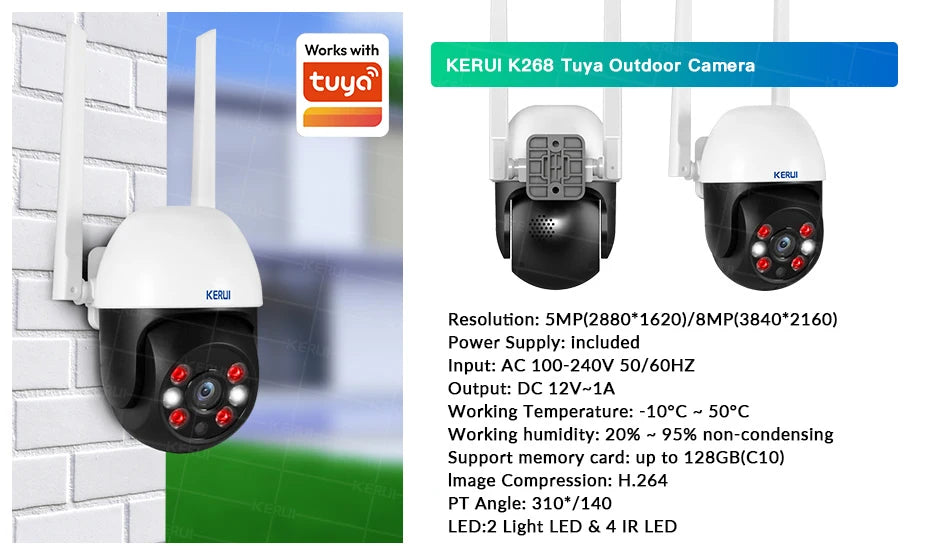 Système d'alarme domestique KERUI 4G/WiFi GSM avec écran tactile IPS de 7 pouces, compatible avec le système d'alarme de sécurité sans fil Tuya, anti-cambriolage