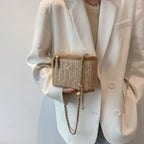 Mini sac à bandoulière seau en paille pour femmes, sacs à main et bourses de marque tissés avec chaîne à la mode, sacs à bandoulière simples, été 2026