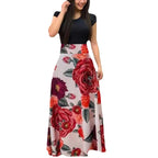 Robe à manches courtes pour femmes, style européen et américain, imprimé floral, couleur assortie, grande jupe trapèze, 2024