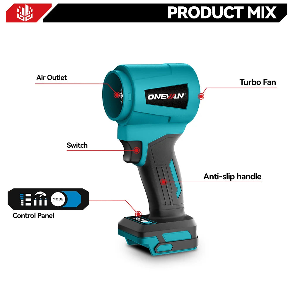 ONEVAN 400 M/s souffleurs Turbo électriques sans brosse 300000 tr/min souffleur de feuilles portatif outil de soufflage de poussière pour batterie Makita 18 V