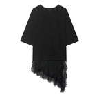 T-shirt asymétrique à manches mi-longues pour femmes, avec garniture en dentelle, pour la rentrée scolaire, tenue décontractée quotidienne, haut polyvalent à la mode, 4 couleurs