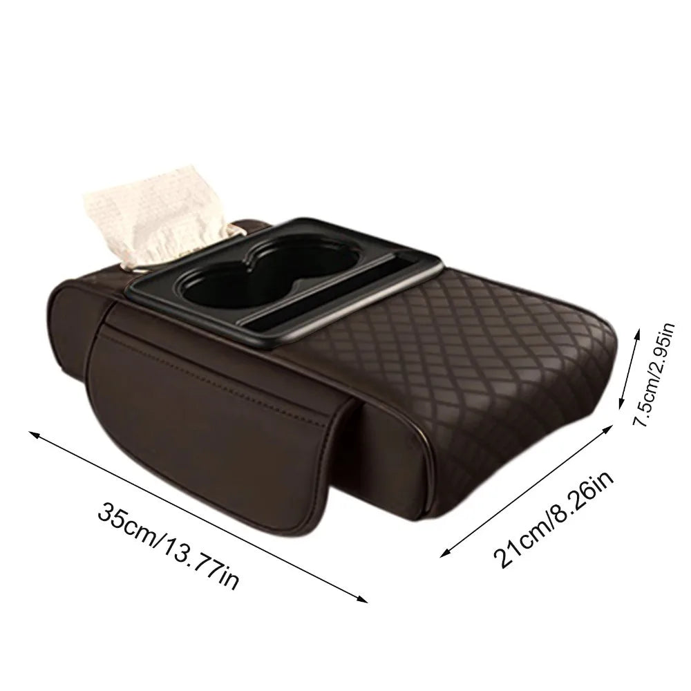 Coussin d'accoudoir de Console centrale automatique, avec 2 porte-gobelets, coussin d'accoudoir en cuir PU, housse d'oreiller Portable pour accoudoir de voiture, coussin de hauteur