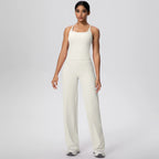 2 pièces/ensemble sport Fitness vêtements Yoga ensemble femme dos nu absorbant les chocs course en forme de I gilet mince jambe large pantalon Yoga ensemble