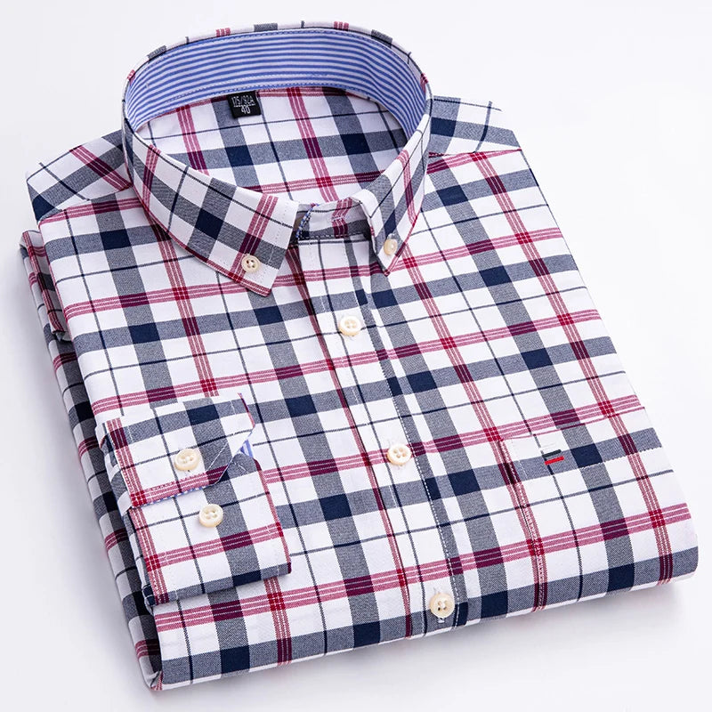 Chemise Oxford à manches longues pour hommes, grande taille 7xl, 100% coton, coupe cintrée, formelle, unie, à carreaux, vêtements de bureau élégants, nouvelle collection