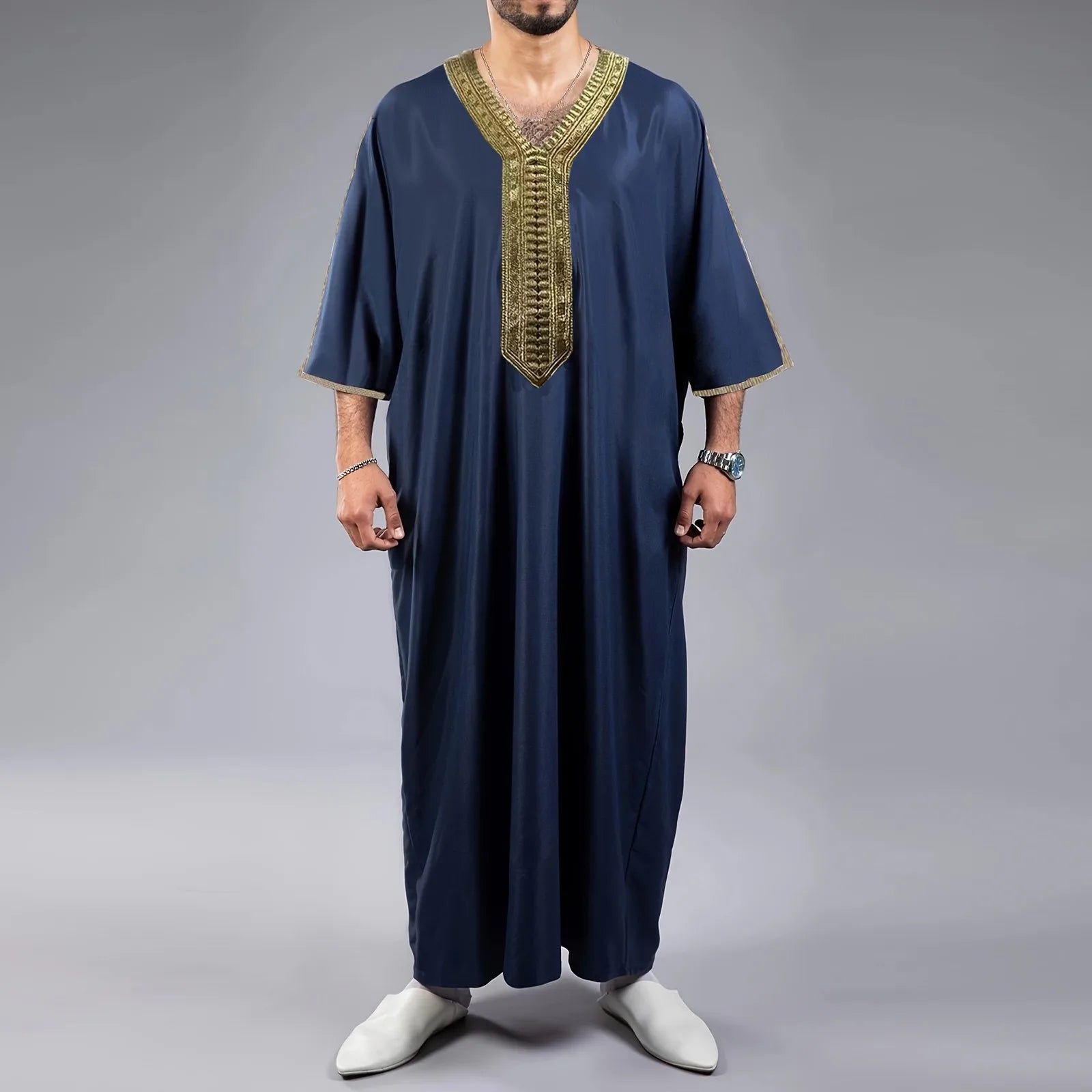 Robe musulmane pour hommes, Robe centrale arabe, manches longues, chemise longue brodée, prière, vêtements amples simples