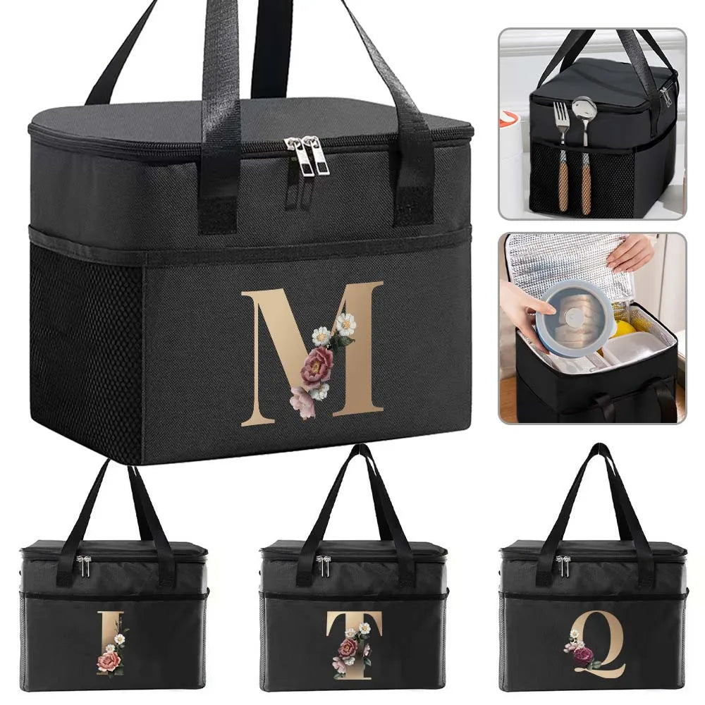 Sac thermique sacs à déjeuner portables sac isotherme alimentaire sacs à Bento impression or lettre série voyage pique-nique stockage sacs de glace