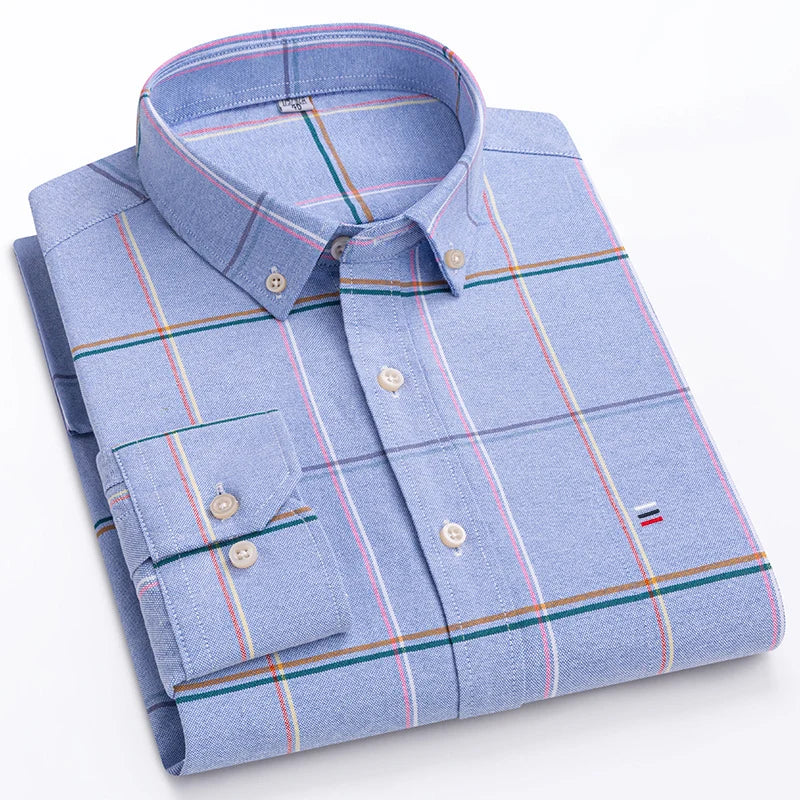 Chemise Oxford à manches longues pour hommes, grande taille 7xl, 100% coton, coupe cintrée, formelle, unie, à carreaux, vêtements de bureau élégants, nouvelle collection