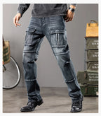 Jeans multi-poches coupe droite pour hommes, vêtements de travail à jambes larges en plein air, grande taille, 42, 44, nouveaux styles, automne et hiver