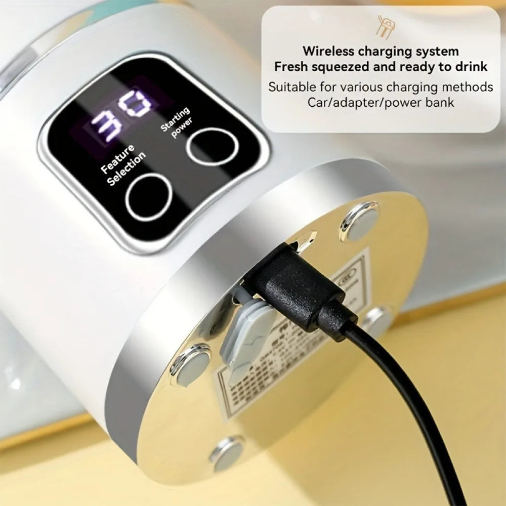 Mini mixeur et presse-agrumes portable rechargeable par USB avec écran numérique et système à 12 lames - Convient pour les voyages, 3 modes, fonctionnement USB