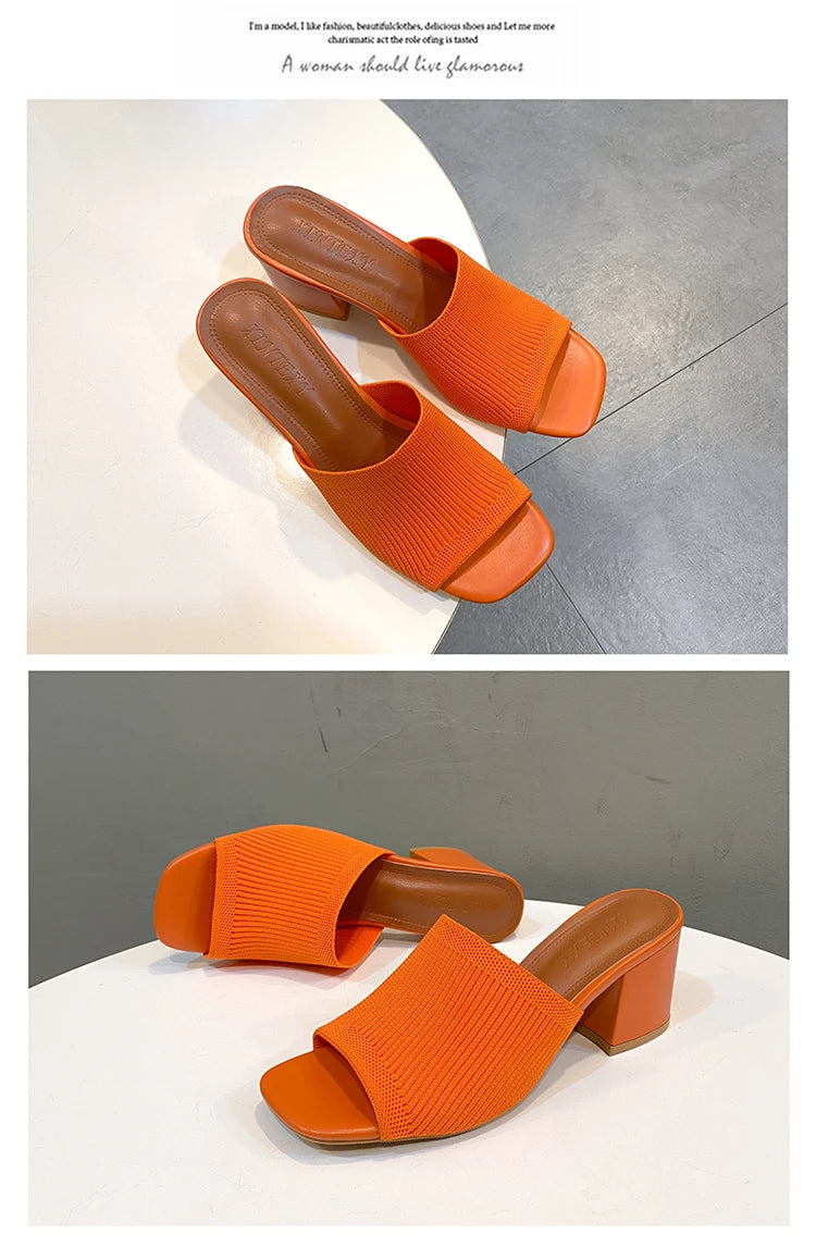 Sandales de Luxe Décontractées et Souples à Talons Hauts pour Femme, Mules Noires, Pantoufles d'Été, Chaussures d'Extérieur, Parka Ouverte, Taille 42