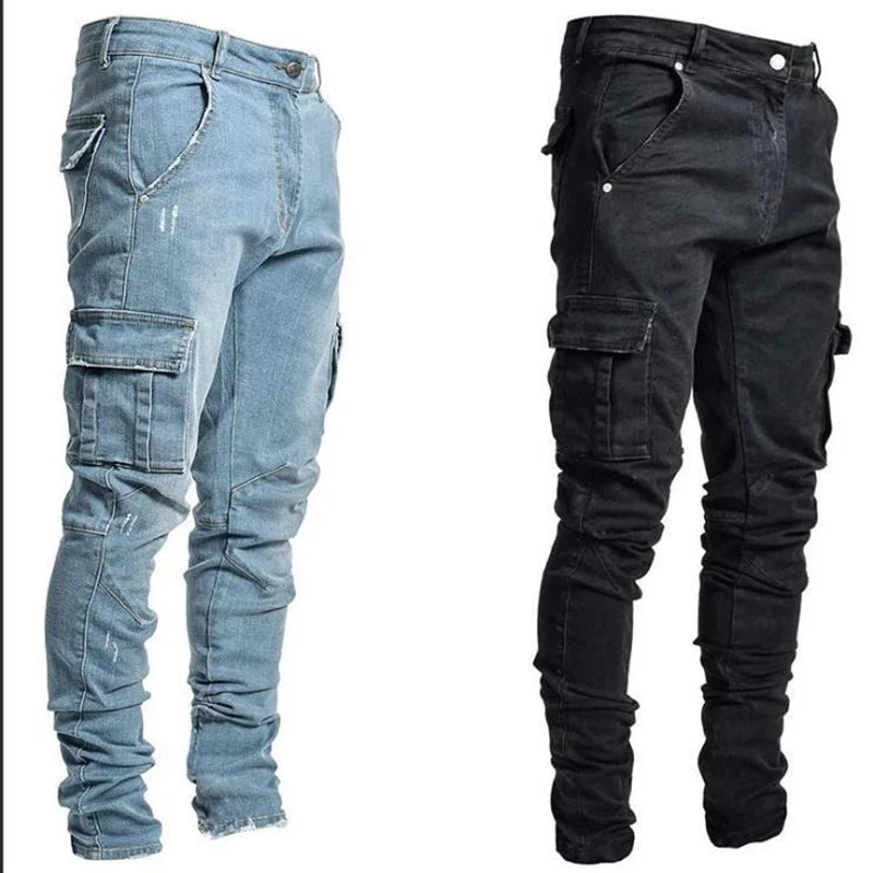 Jean Cargo Slim Fit pour Homme, Pantalon en Denim, Multi-poches, artificiel astique, Jogging, Hip Hop, Grande Taille, High Street, Mode, Nouveau