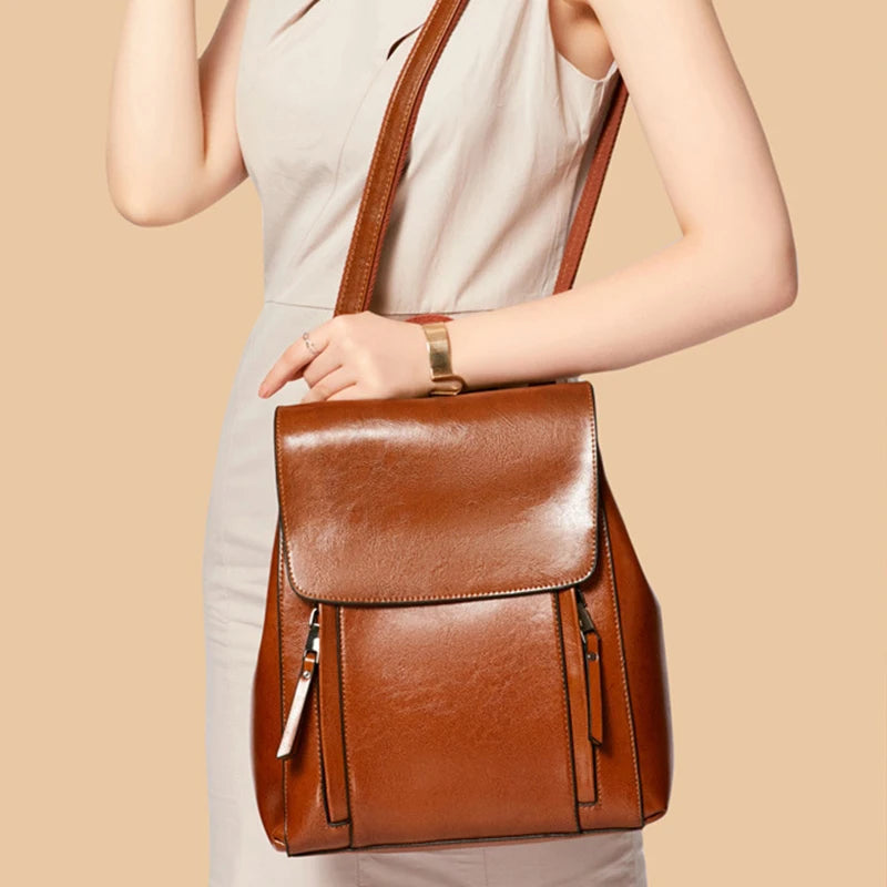 Femmes sac à dos bandoulière sac à bandoulière en cuir véritable filles école femme peau naturelle livre ordinateur portable sac à dos sacs de messager