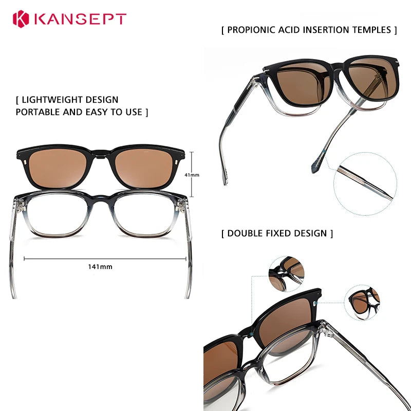 KANSEPT carré hommes lunettes de soleil femmes Lunettes de lecture magnétique Clip-on Lunettes femmes monture de Lunettes Lunettes myopie lentilles