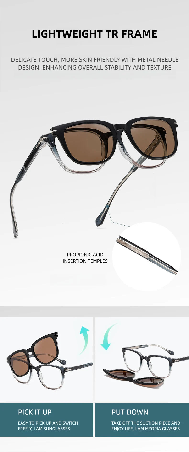 KANSEPT carré hommes lunettes de soleil femmes Lunettes de lecture magnétique Clip-on Lunettes femmes monture de Lunettes Lunettes myopie lentilles