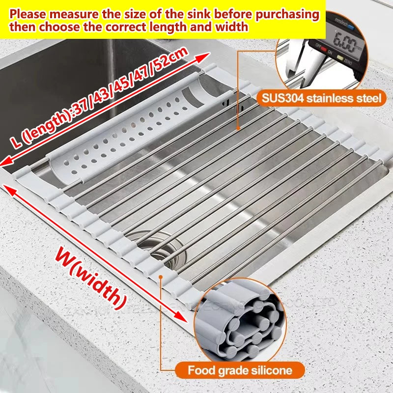 Égouttoir à vaisselle enroulable pour évier, égouttoir à vaisselle en acier inoxydable 304, organisateur de rangement pour assiettes, accessoires de cuisine