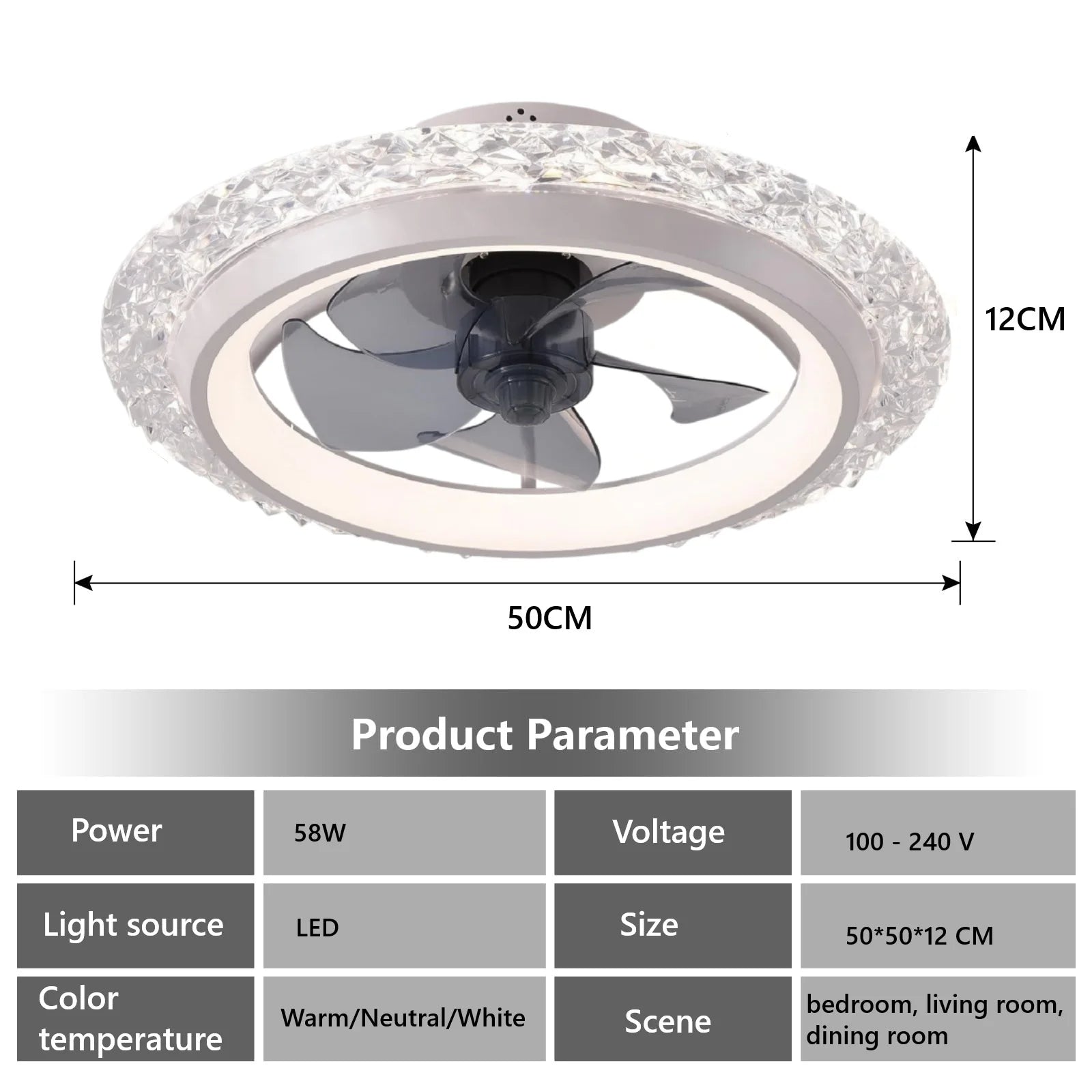 Ventilateur de plafond LED silencieux avec télécommande, ventilateur de plafond moderne, éclairage à intensité variable, chambre à coucher, bureau, salle à manger