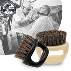 Brosse à barbe professionnelle pour hommes-brosse à poils de sanglier brosse de nettoyage de barbe petite et ronde-peigne à poils à manche noir