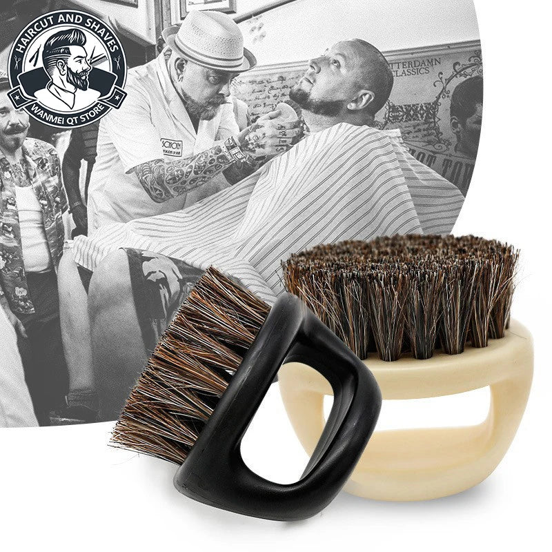 Brosse à barbe professionnelle pour hommes-brosse à poils de sanglier brosse de nettoyage de barbe petite et ronde-peigne à poils à manche noir