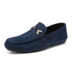 Mocassins en daim bleu pour hommes, chaussures de conduite plates respirantes, mocassins souples à enfiler, chaussures décontractées en cuir faites à la main, printemps et été