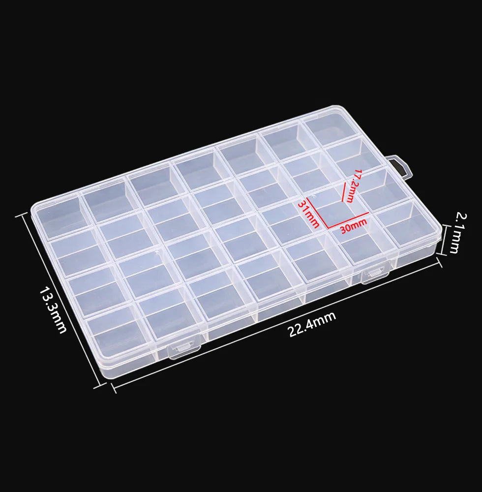 Boîte à bijoux rectangulaire en plastique à 28 grilles, compartiment de rangement, étui à bijoux, boucles d'oreilles, perles, présentoir artisanal, conteneur organisateur, nouveau