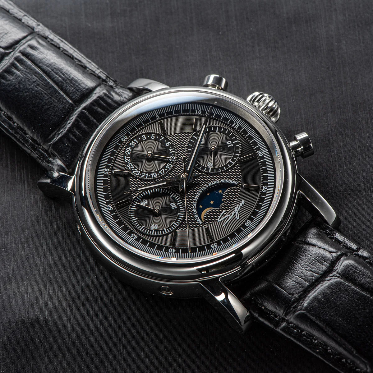 Sugess – montre-bracelet pour hommes, ST1908, mouvement à col de cygne, chronographe mécanique, véritable calendrier de phase de lune, cuir Vintage, nouveau 2026