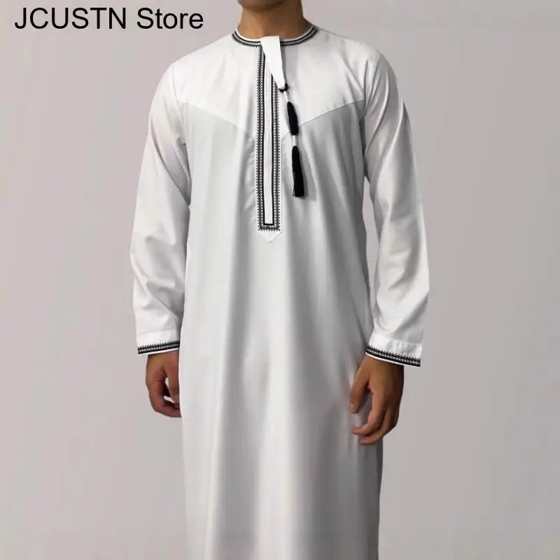 Hommes musulmans à manches longues Robe pull Aman Abaya Jubba Thobe pour hommes saoudien arabe caftan Islam vêtements Rayer Robe Afghan mâle