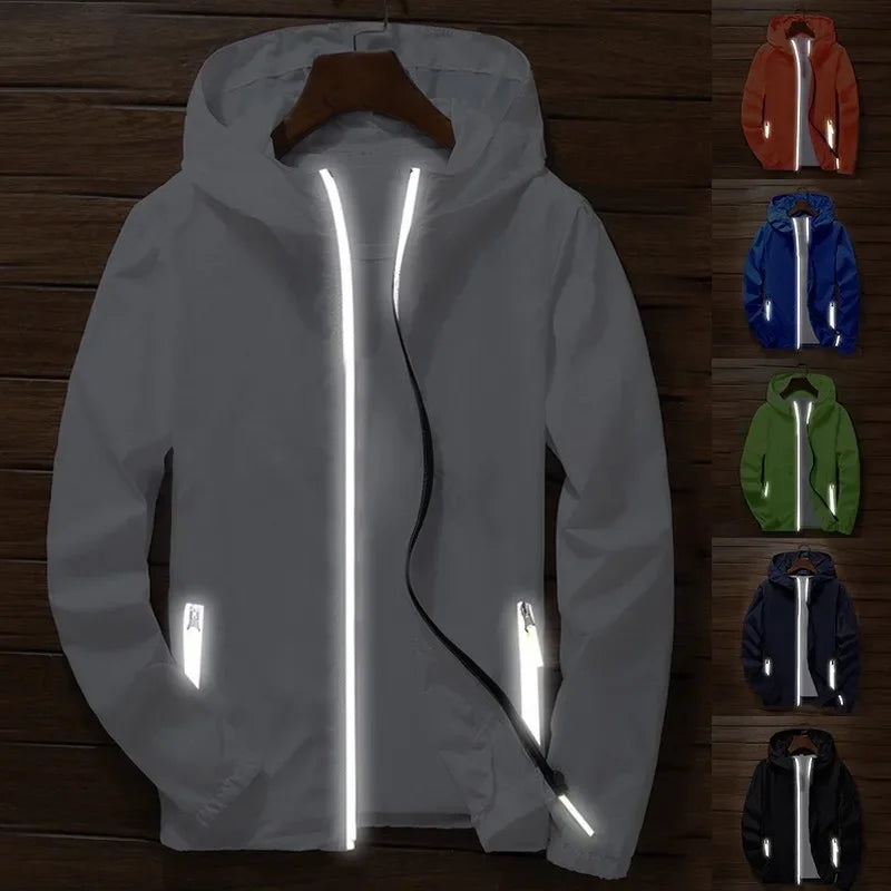 Veste fine réfléchissante de film pour hommes, coupe-vent à capuche, veste de sport de pilote, veste de pilote de vélo de plage