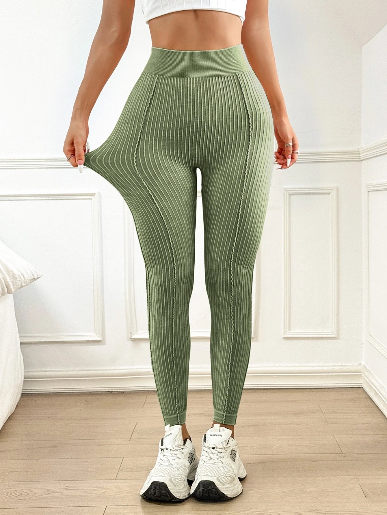 Leggings côtelés délavés au sable pour femmes, Leggings de Yoga taille haute, ceinture en forme de V, pantalon de Fitness de levage de butin pêche pour l'entraînement