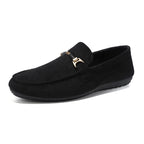Mocassins en daim bleu pour hommes, chaussures de conduite plates respirantes, mocassins souples à enfiler, chaussures décontractées en cuir faites à la main, printemps et été