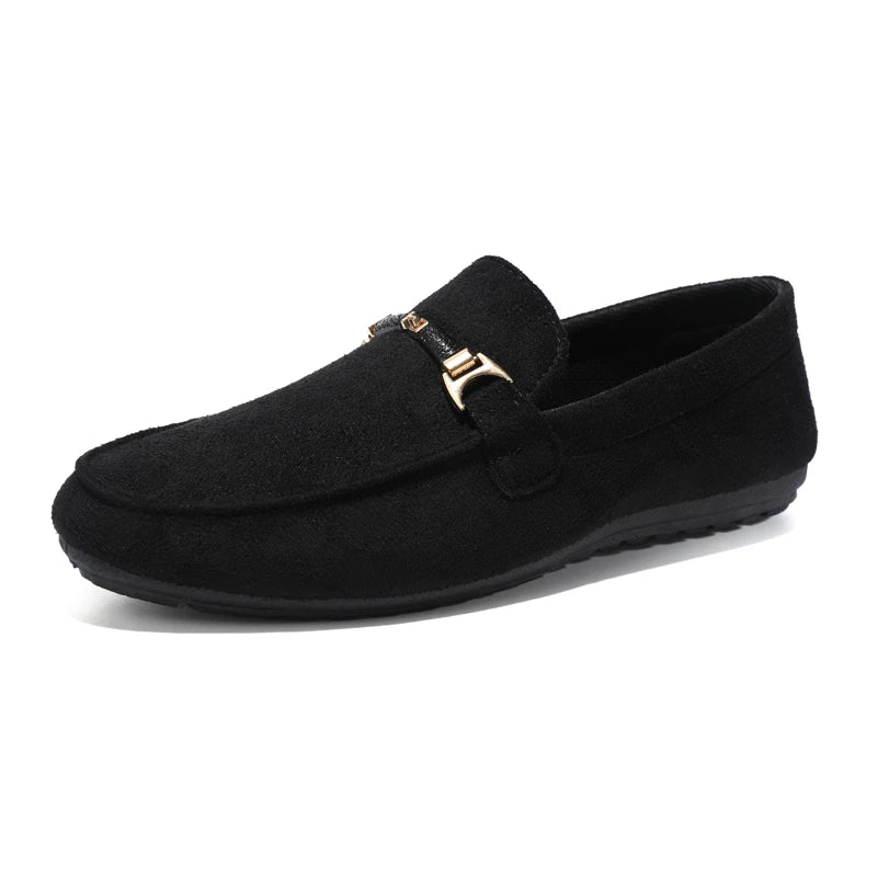 Mocassins en daim bleu pour hommes, chaussures de conduite plates respirantes, mocassins souples à enfiler, chaussures décontractées en cuir faites à la main, printemps et été