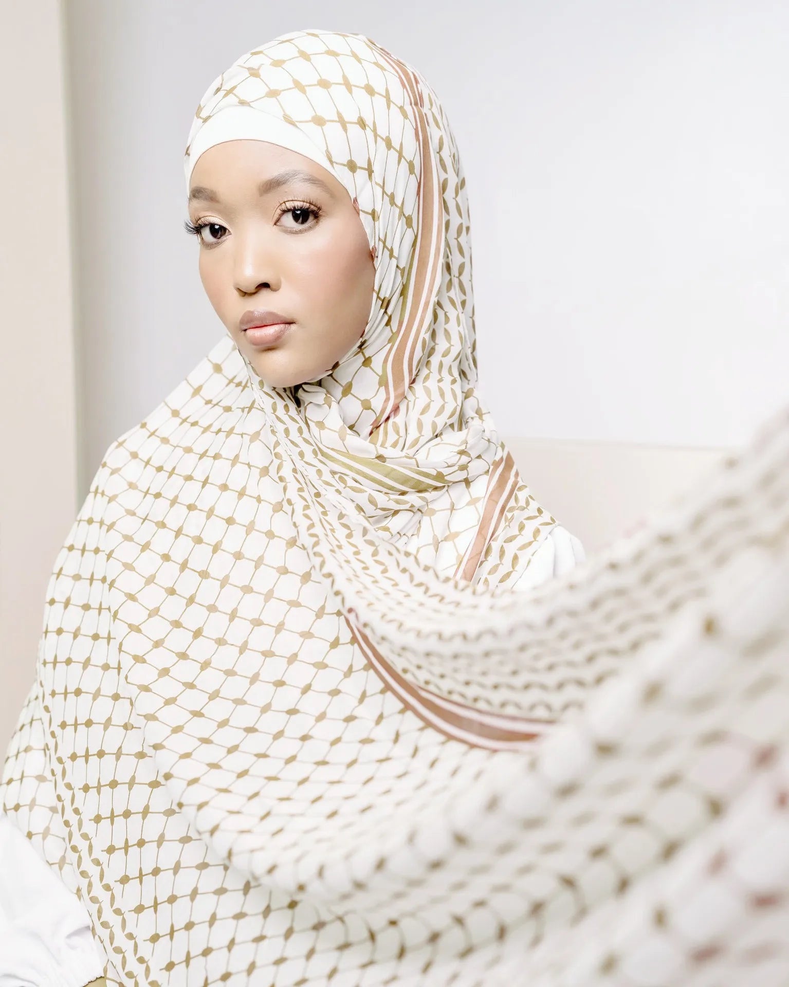Châle Musulman en Mousseline de Soie Imprimé, Hijab Arabe du Moyen-Orient, Keffiyeh, Palestine, 180x70cm