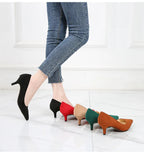 Femmes daim chaussures simples 5CM mode bout pointu sans lacet talons hauts printemps automne bouche peu profonde pompes à talons aiguilles grande taille 45 46